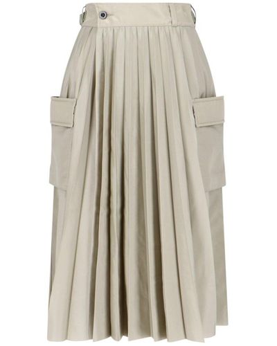 Sacai Pleated Midi Skirt - White