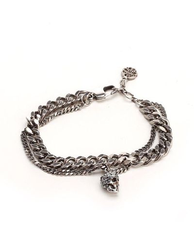 Alexander McQueen Embellished Skull Chain Bracelet - Metallic
