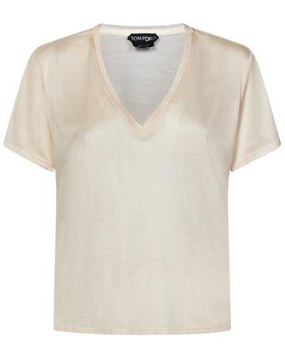 Tom Ford V-neck Fine Knit T-shirt - Natural