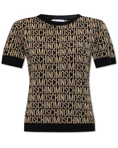 Moschino Logo Jacquard Crewneck Knitted Top - Black