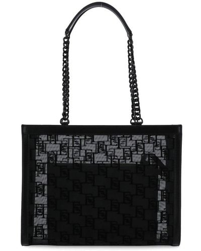 Elisabetta Franchi Monogram Mesh Shopping Bag - Black