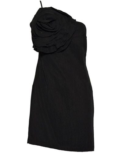 Blumarine Rose Patch One-shoulder Mini Dress - Black
