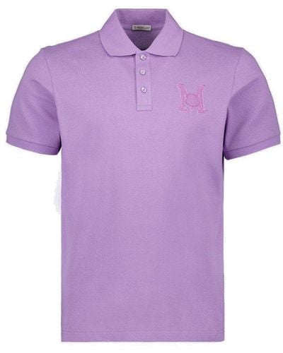 Moncler Monogram Embroidered Polo Shirt - Purple