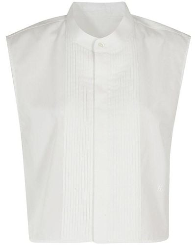 Helmut Lang Sleeveless Pleated Tuxedo Shirt - White