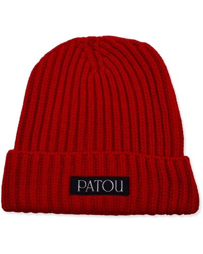 Patou Logo Patch Turn-up Brim Beanie - Red