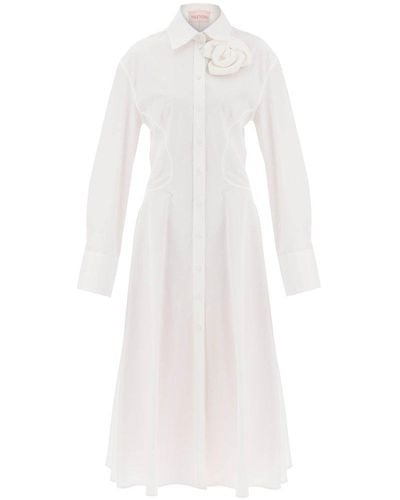 Valentino Compact Popeline Long-sleeved Shirt Dress - White