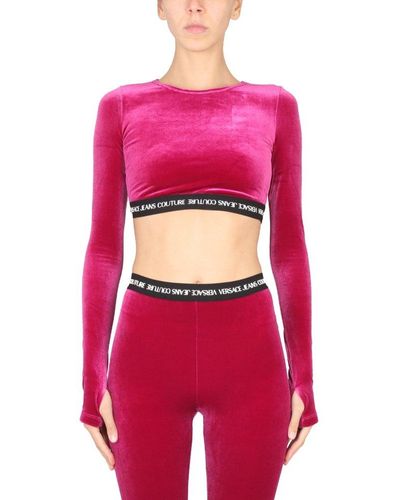 versace jeans couture logo band crop top