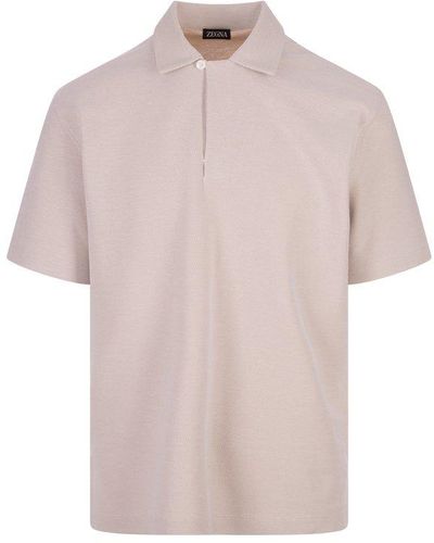 ZEGNA Toggle-Fastened Short Sleeved Knitted Polo Shirt - Pink