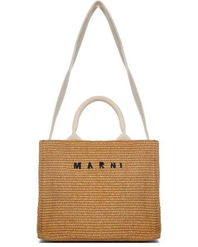Marni Logo Embroidered Small Basket Bag - Brown