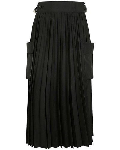 Sacai X Thomas Mason Pleated Midi Poplin Skirt - Black
