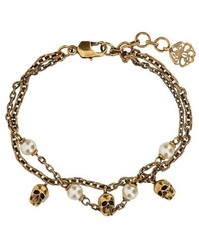 Alexander McQueen Pearl And Skull Bracelet - Metallic