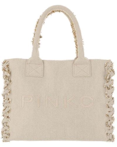 Pinko Cotton Tote Bag With Logo - Natural