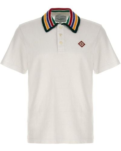 Casablanca Striped-collar Regular-fit Organic-cotton Piqué Polo Shirt - White