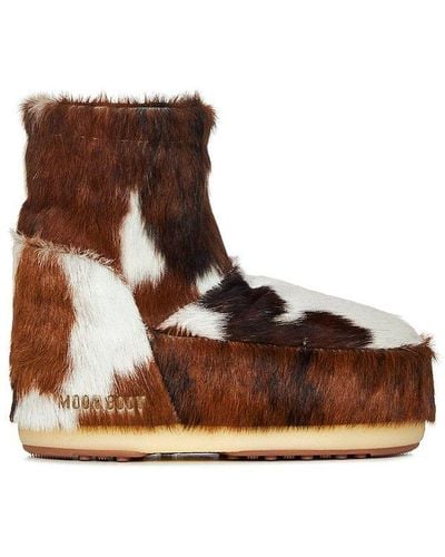 Moon Boot Icon Low Cow-printed Slip-on Boots - Brown