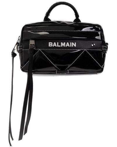 Balmain Logo Printed Top Handle Bag - Black
