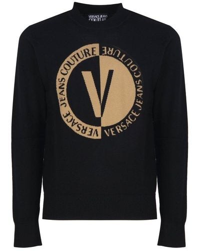 Versace Contrasting Logo Jumper In Wool - Black