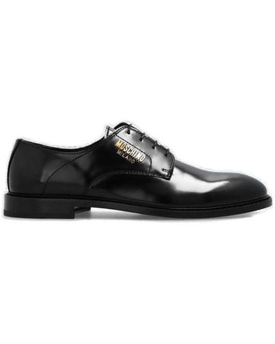 Moschino Logo Plaque Round Toe Oxford Shoes - Black