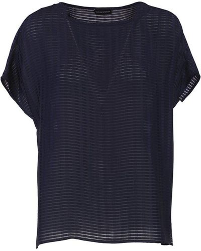 Emporio Armani Boat Neck Sheer Panelled Blouse - Blue
