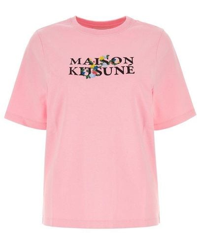 Maison Kitsuné Logo Printed Crewneck T-shirt - Pink