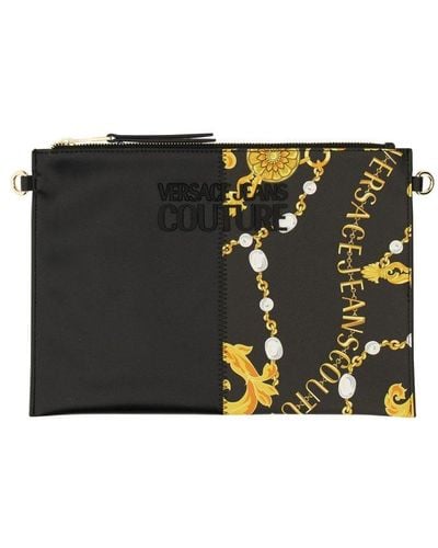 Versace Barocco Print Zipped Clutch Bag - Black