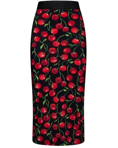 Dolce & Gabbana Cherry Print Midi Skirt - Red