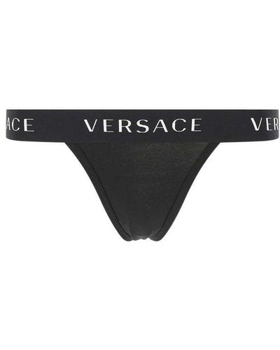 Versace Logo Waistband Thong - Black