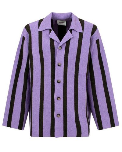 Nanushka Almar Striped Terry-cloth Buttoned Shirt - Purple