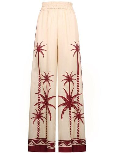 La DoubleJ Palm Tree-print Wide Leg Trousers - Pink