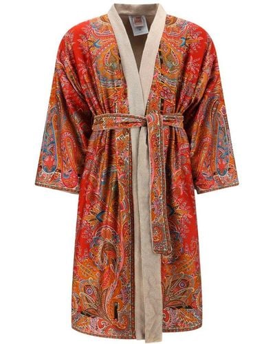Etro Paisley Printed Kimono Bathrobe - Red