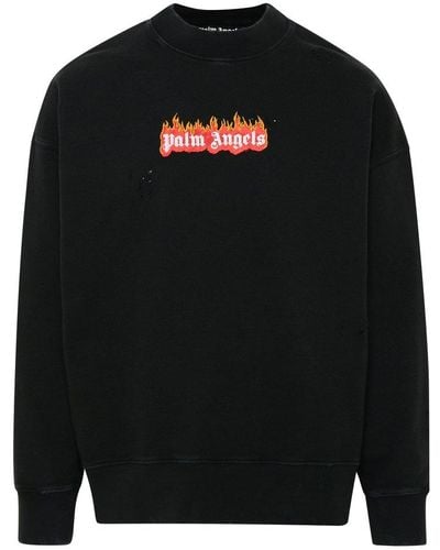 Palm Angels Distressed Burning Logo-print Sweatshirt - Black