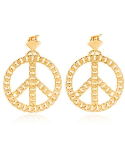 Moschino Clip-on Earrings With The Peace Sign, - Metallic