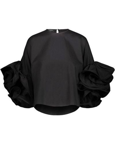 Rochas Ruffle-detailed Short-sleeved Top - Black