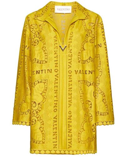 Valentino Logo Plaque V-neck Long-sleeved Dress - Yellow