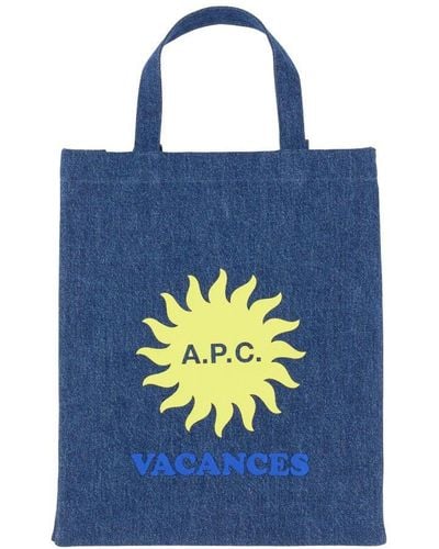 A.P.C. Denim Tote Bag With Print - Blue