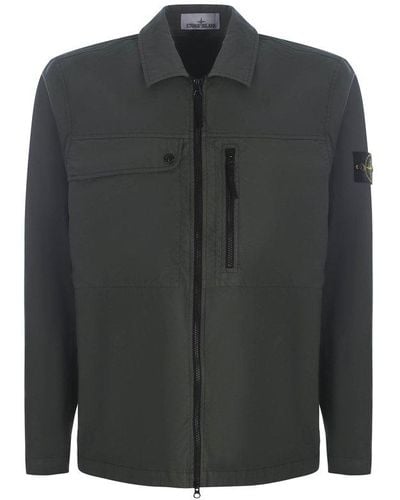 Stone Island Stretched Zip-up Shirt Jacket - Black