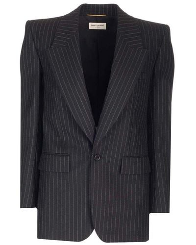 Saint Laurent Striped Single-breasted Jacket - Black