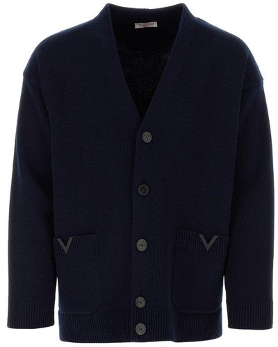 Valentino V-neck Straight Hem Cardigan - Blue
