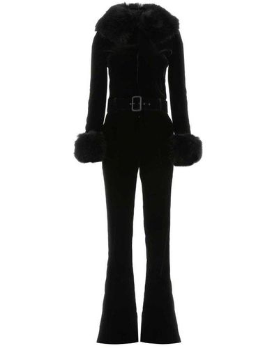 Saint Laurent Belted Long-sleeved Jumpsuit - Black