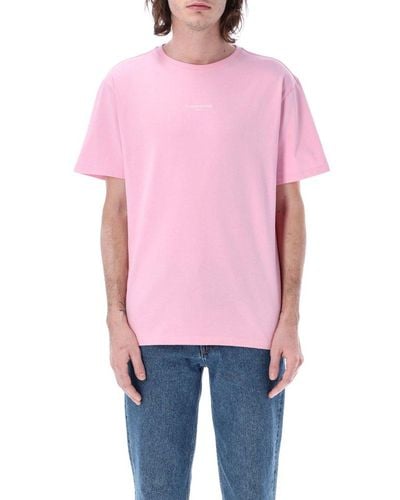 Maison Kitsuné Logo Embroidered Crewneck T-shirt - Pink