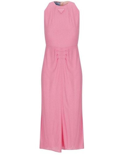 Prada Roundneck Ruched Dress - Pink