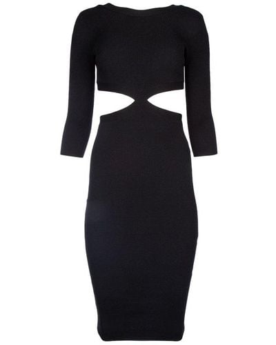Elisabetta Franchi Cut-out Detailed Ribbed Midi Dress - Black