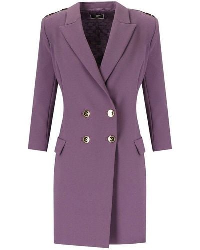 Elisabetta Franchi Candy Violet Double-breasted Coat Dress - Purple