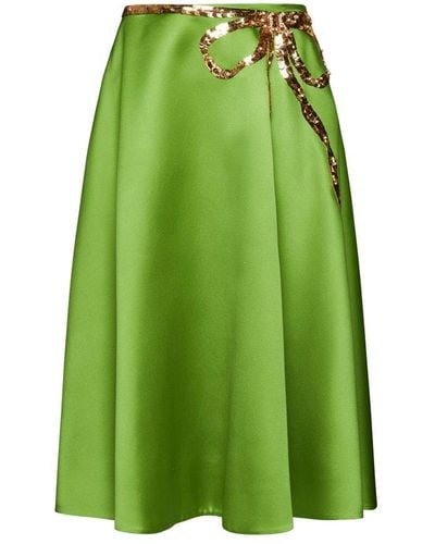 Valentino Emebllished Pleated Skirt - Green