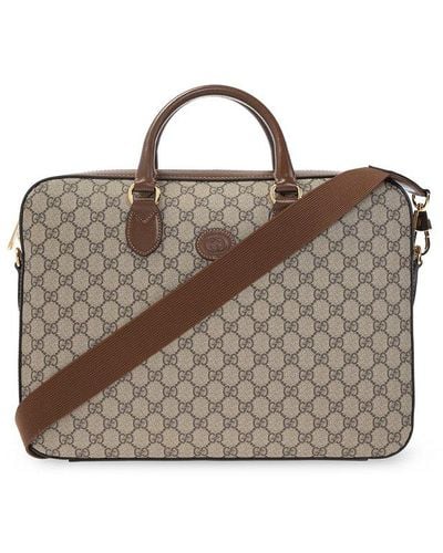Gucci Interlocking G Monogram Laptop Bag - Brown