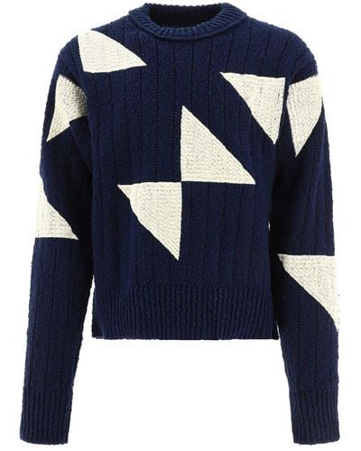OAMC Geometric Pattern Crewneck Sweater - Blue