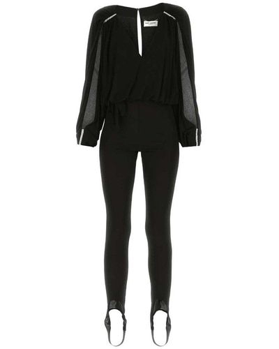 Saint Laurent Embellished Long-sleeved Jumpsuit - Black