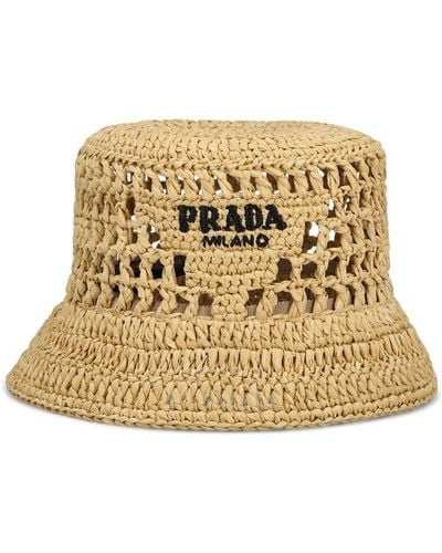 Prada Logo Detailed Interwoven Bucket Hat - Metallic