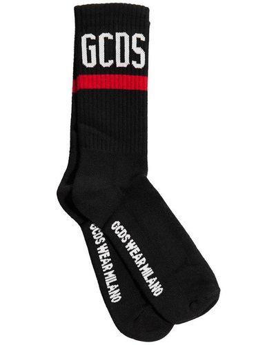 Gcds Logo Intarsia Ribbed Socks - Black