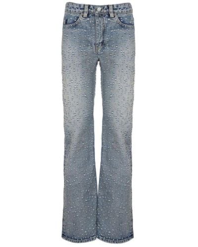 Balenciaga All-over Hole Detailed Low Waist Jeans - Blue