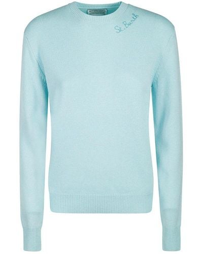 Mc2 Saint Barth Logo Embroidered Knitted Sweater - Blue